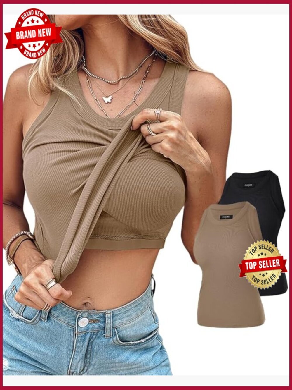 2 Pack Built in Bra Tank Tops Ribbed Racerback Workout Tops Sleeveless